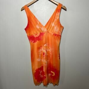 RAG Y2K VTG Orange Pink Flower Daisy Knit Rave Sleeveless Summer Hippie Boho L